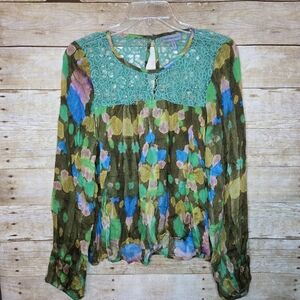 Floral Lace Accent Blouse - Multicolor